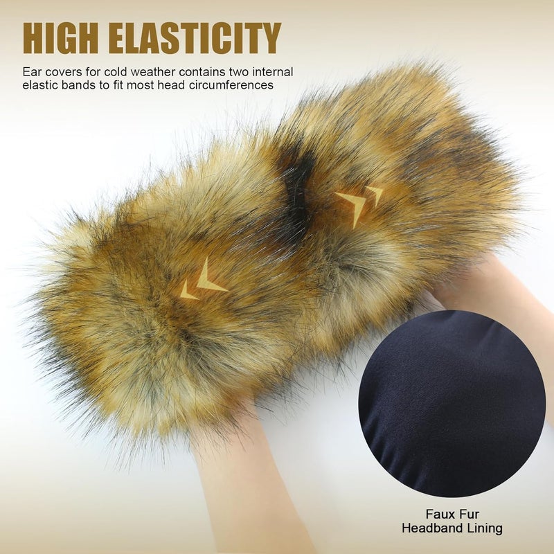 RANOME Faux Fur Headband for Women Elastic Fuzzy Thick Earmuffs Winter Headwrap Ear Muffs Furry Ear Warmers Cold Weather (Brown 2) - Image 3
